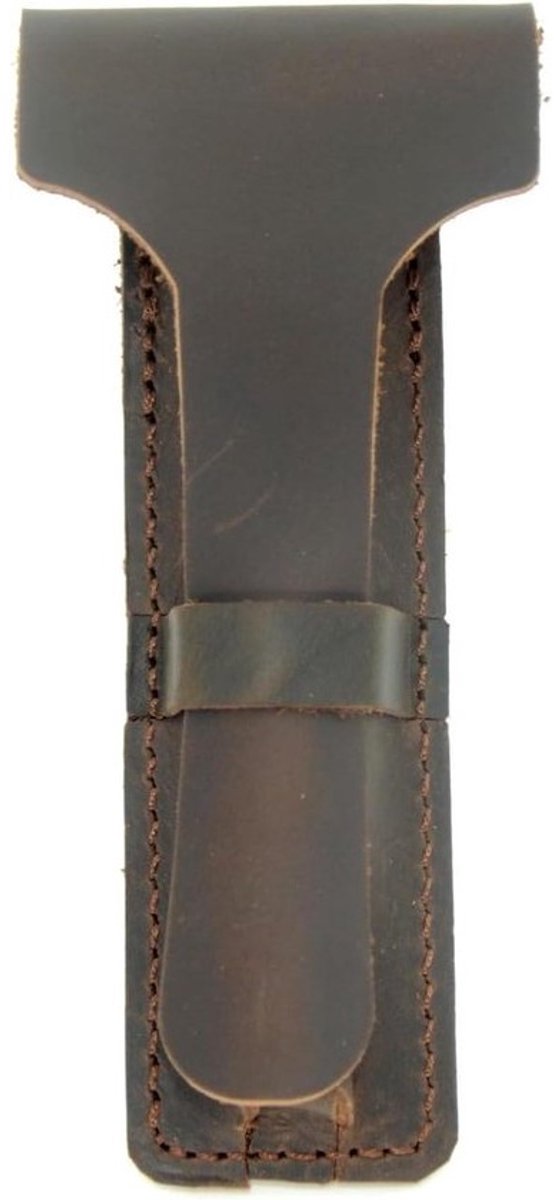 Scheermeshouder - Reisetui - Veilig opbergen - Handgemaakt leer - 16.9 x 8.1 x 2.4 cm - Bruin