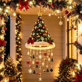 Hangende Kerst decoratie - Kerstmuts Vormige Hangdecoratie - Kerstboommuts Lamp met LED - Kerst decoraties - Oplichtende Kerstmuts - Kerstmutsdecoratie - Kwastjes met sterrenmotief - Hangende Kerstdecoratie - Voor Deur,Raam en Plafond