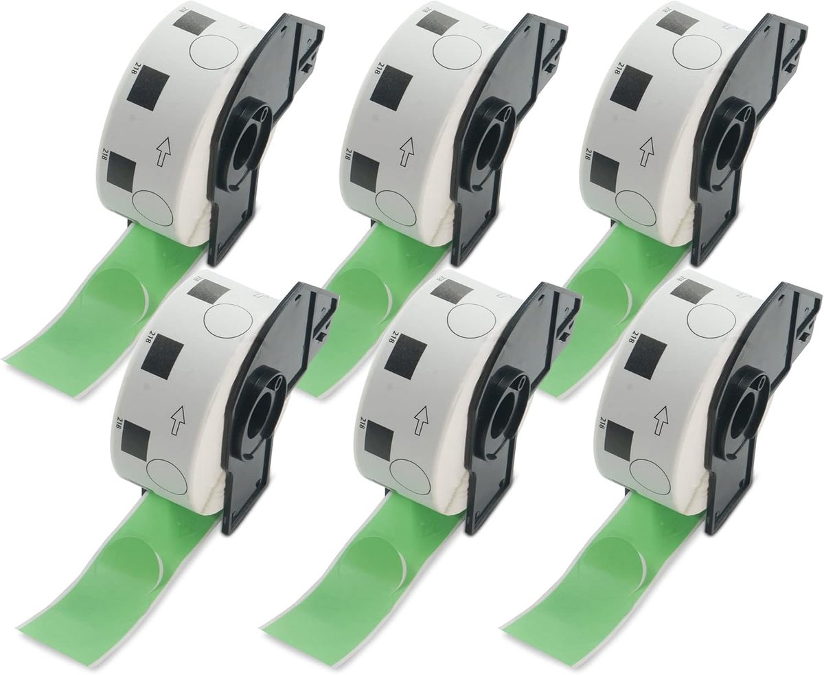 BETCKEY - 6 Rolls DK-11218 Round Labels Compatible with Brother Diameter 24mm Round 6000 Coloured Labels Green for - ShopVlot