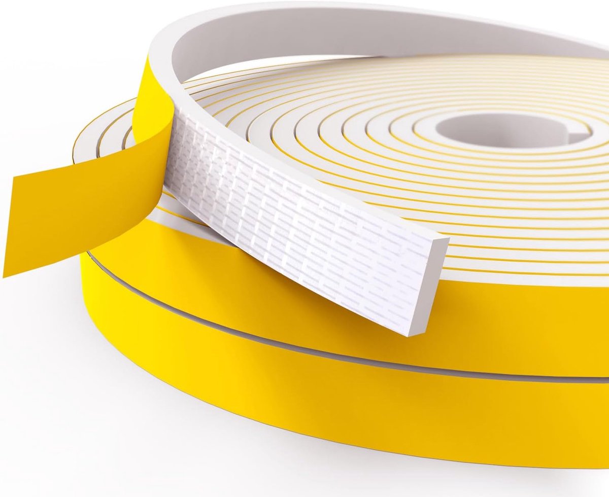 SnelShoppen - Tochtstrip voor Deuren en Ramen - Geluidsisolatie, Waterdicht, Winddicht - Zelfklevende Schuimtape 9 mm x 3 mm x 10 m - Witte Afdichting