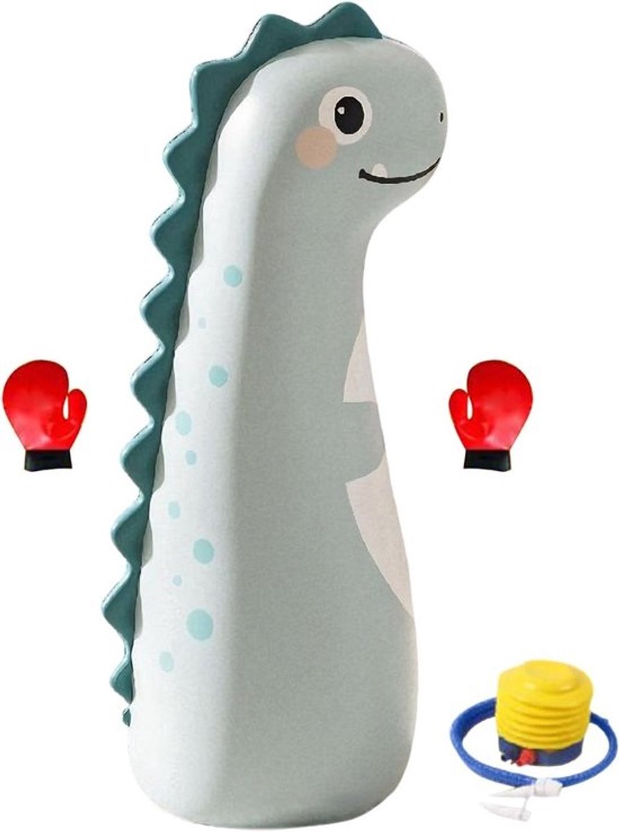 Opblaasbare bokszak - Kinderboksset - Voor actief spelen - Met stabiele waterbasis - 42 x 120 cm - Dinosaurus