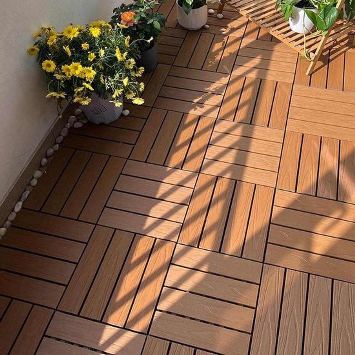 Terrastegels - Koppelbare - tegels - Voor het transformeren van buitenruimtes - Snelle afwatering - 30x30 cm - Teak