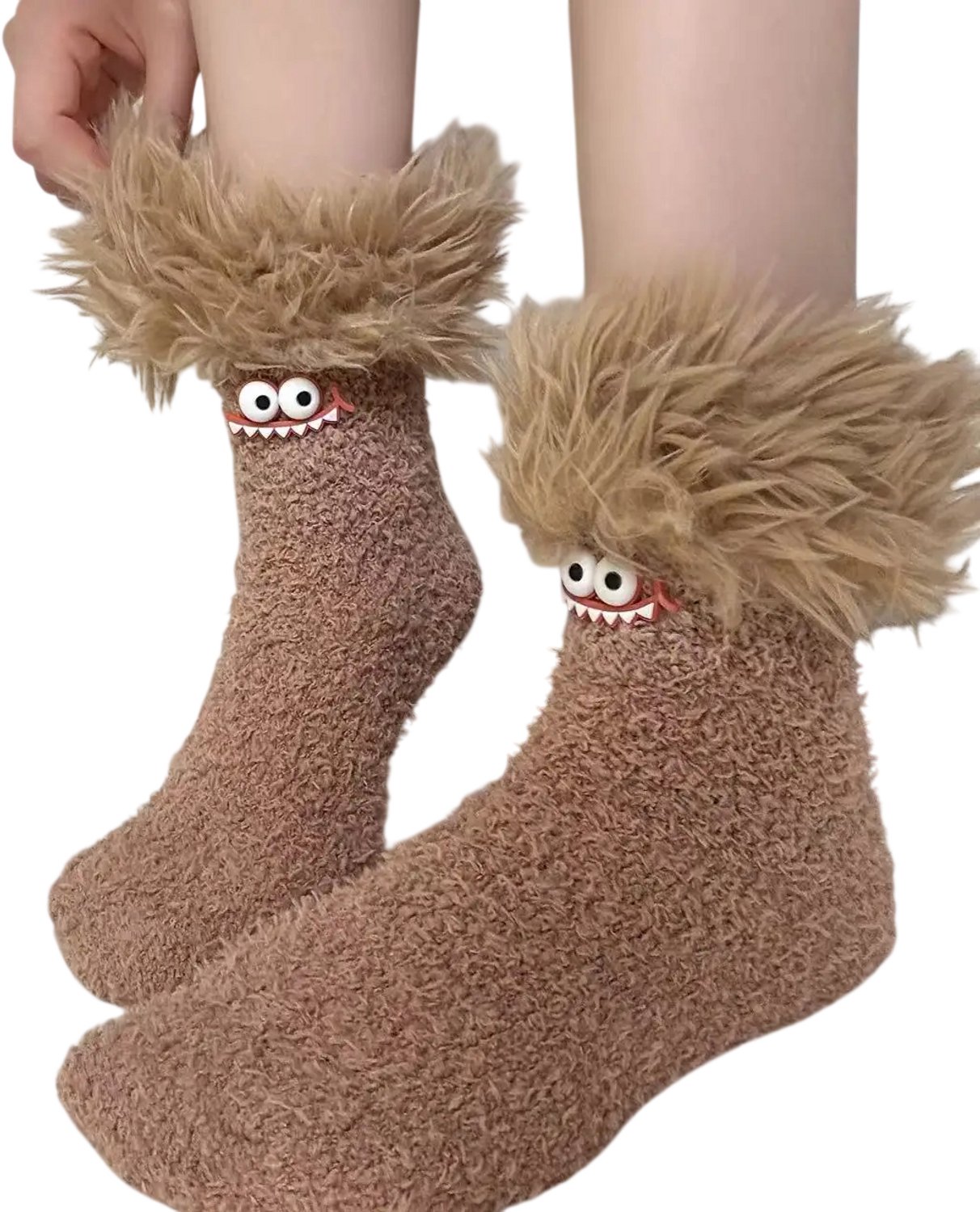 1 Paar Dames Warme Sokken – Zachte Fleece Slaapsokken Dikke Huissokken met Cartoonprint Comfortabele Pantoffelsokken Warme Vloersokken voor Dames Bruin