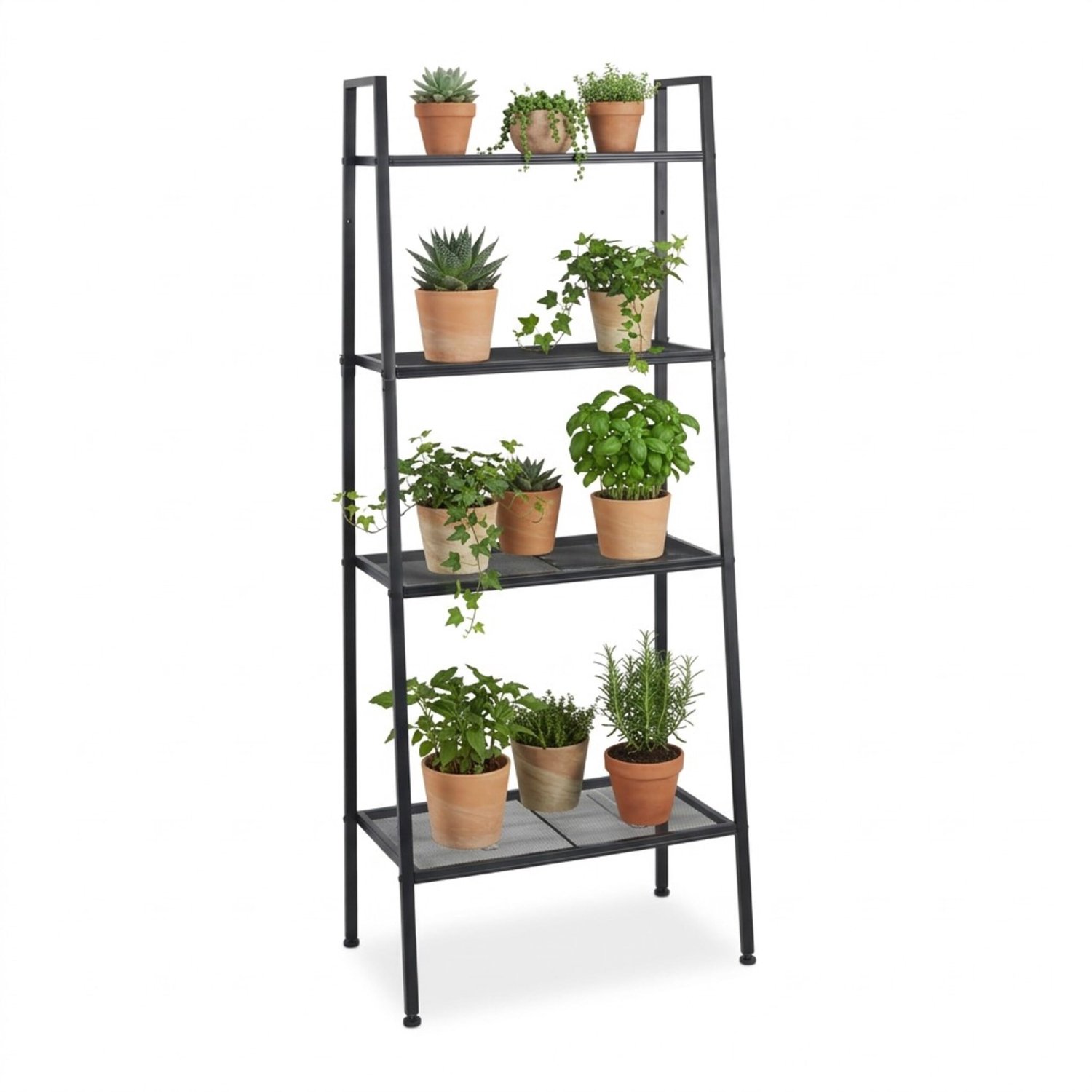 Ladderrek met 4 Planken, Staand Metaal, Zwart