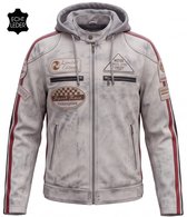 Vinto® Leren Jas Heren - 100% Echt Lams Leer - Winterjas - Biker Jack - Met Zakken en Binnenzak - Tussenjas met Capuchon - Winddicht - Grijs - Maat L