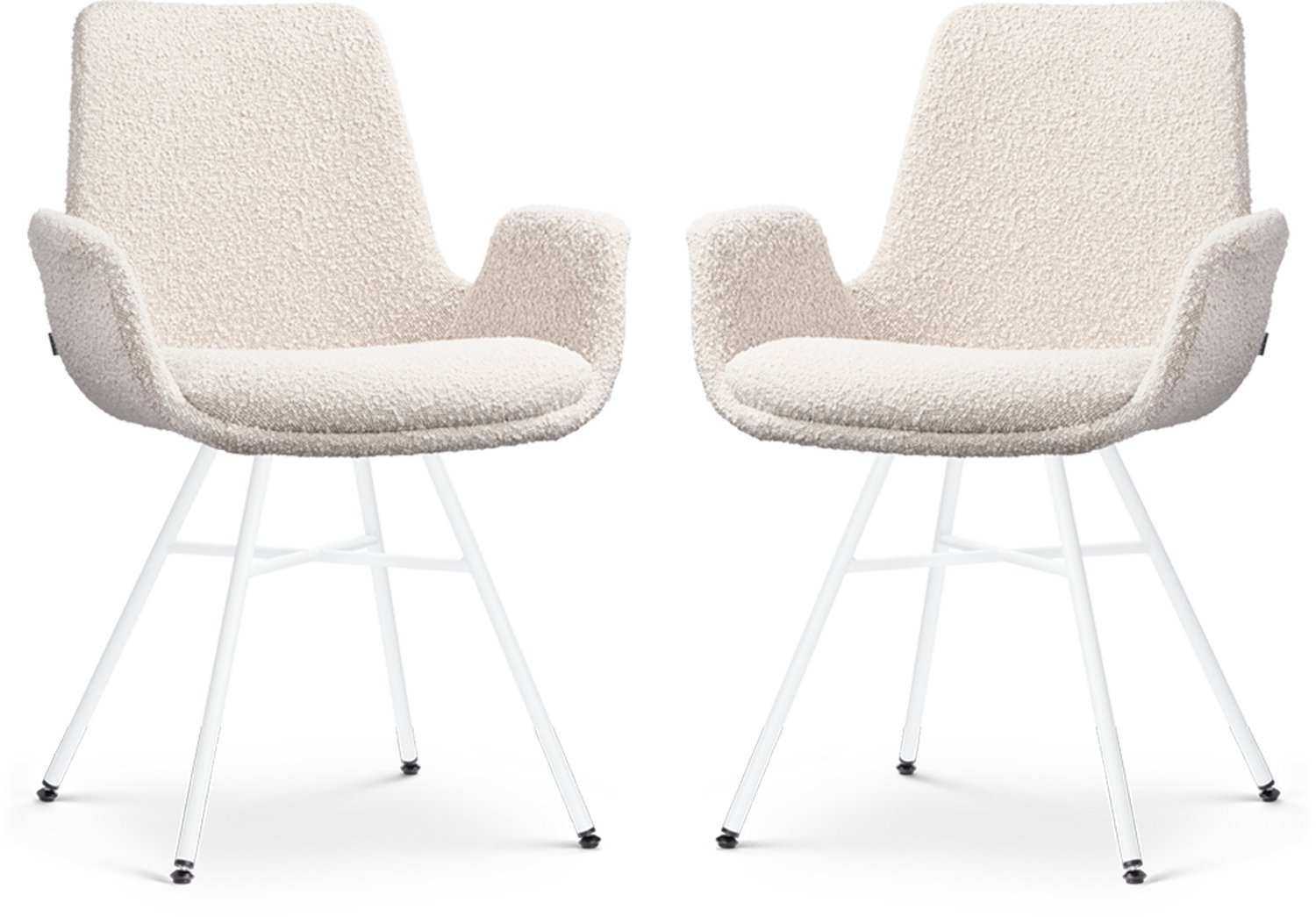 Nolon Noa-Eef Eetkamerstoelen Set van 2 Bouclé Beige - met Armleuning - Stof - Wit Metalen Onderstel - Lage Armleuning - Industrieel - Design Bouclé - Beige - Wit onderstel