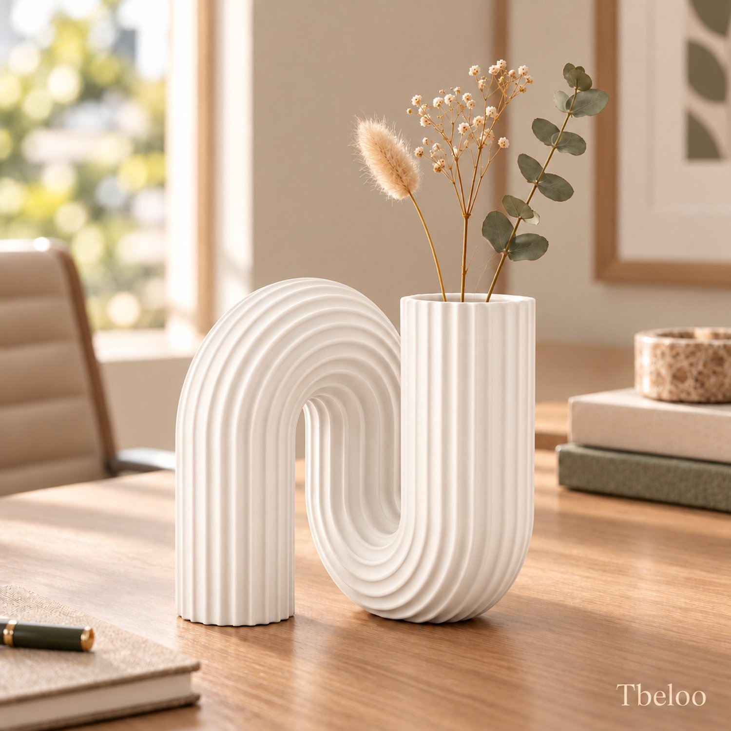 Tbeloo Boogvaas - Modern Woonaccessoire voor Droogbloemen - Wit - PLA - 3D-geprint