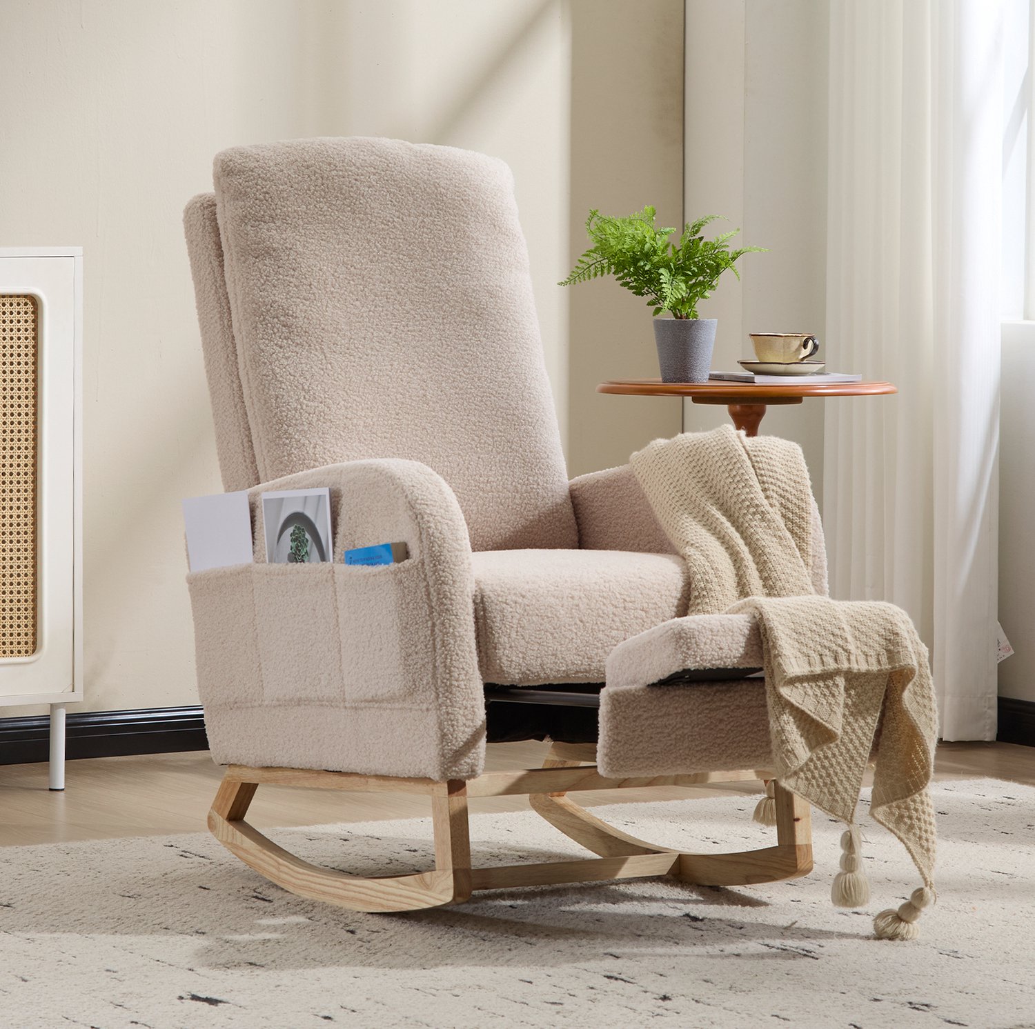 CHICFURN Schommelstoel - Zacht schommelen - Met voetenbank - Beige