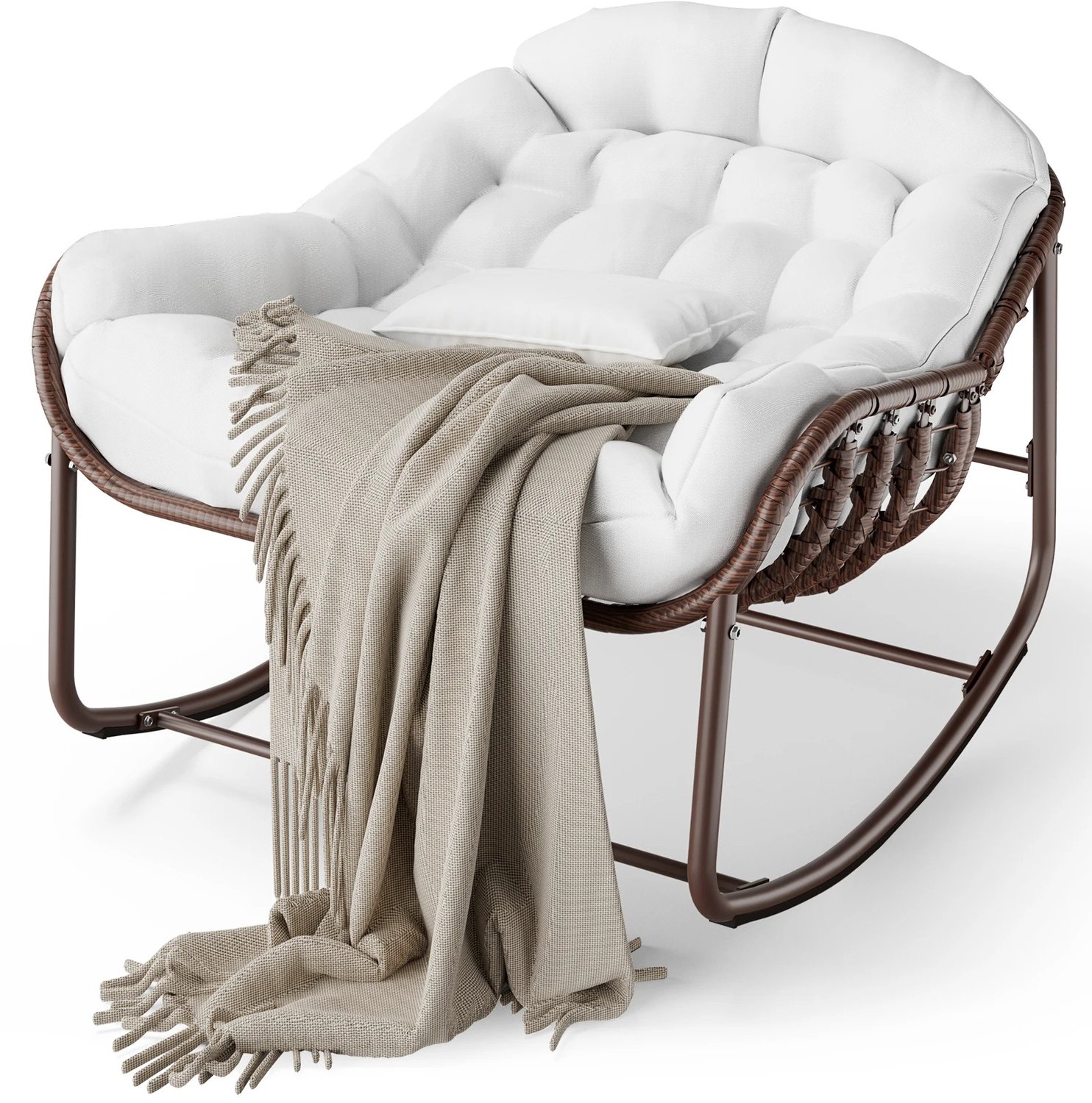 Tremeo Schommelstoel - Fauteuil - Loungestoel - Relaxstoel - Lounge - Wit - Kussen - Ergonomisch - Binnen en buiten - 93x84x64 cm