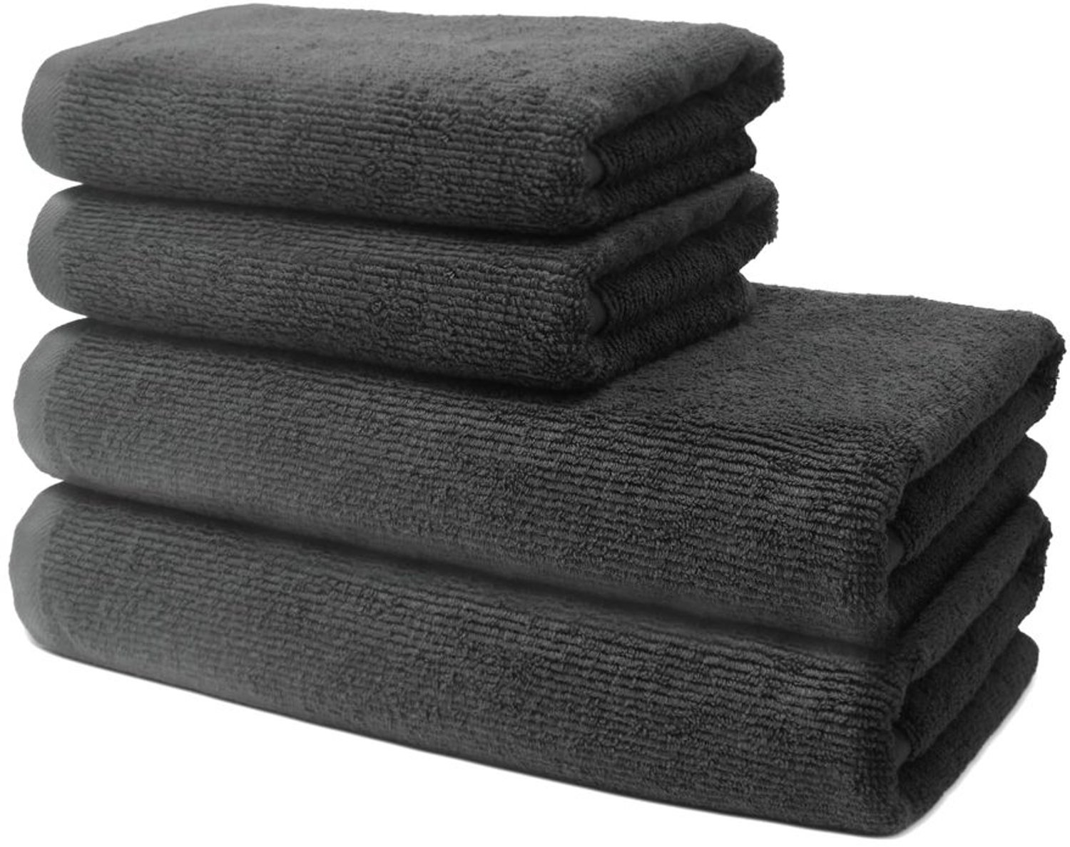 Badset - 2 Badhanddoeken 70x140cm + 2 Handdoeken 50x100cm - Anthraciet Grijs