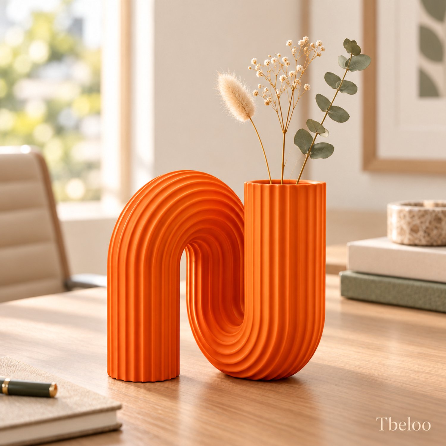 Tbeloo Boogvaas - Modern Woonaccessoire voor Droogbloemen - Pompoenoranje - PLA - 3D-geprint