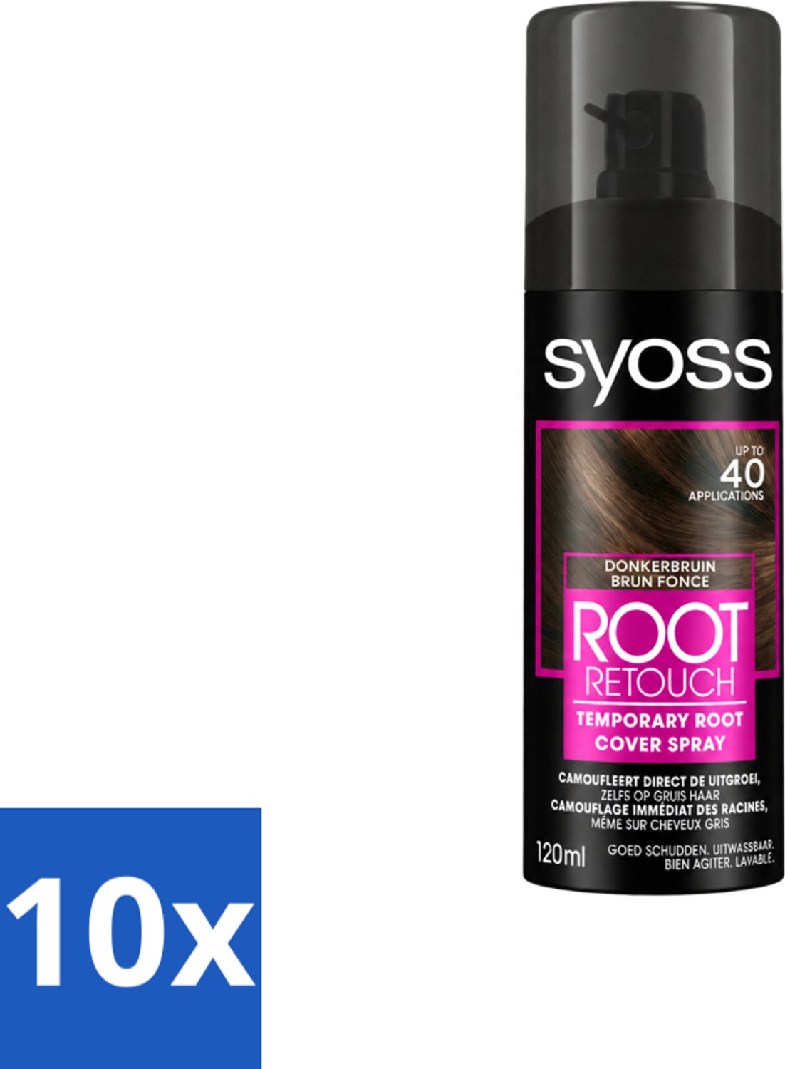 10 x SYOSS - Uitgroeispray Donker Bruin - Snelle Tussenoplossing voor Uitgroei - Voordeelverpakking - 10 stuks
