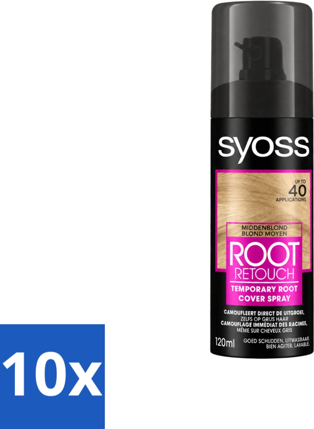 10 x SYOSS - Uitgroeispray Middenblond - Uitgroeispray - Kleurbescherming - Directe Grijsdekking - Voordeelverpakking - 10 stuks
