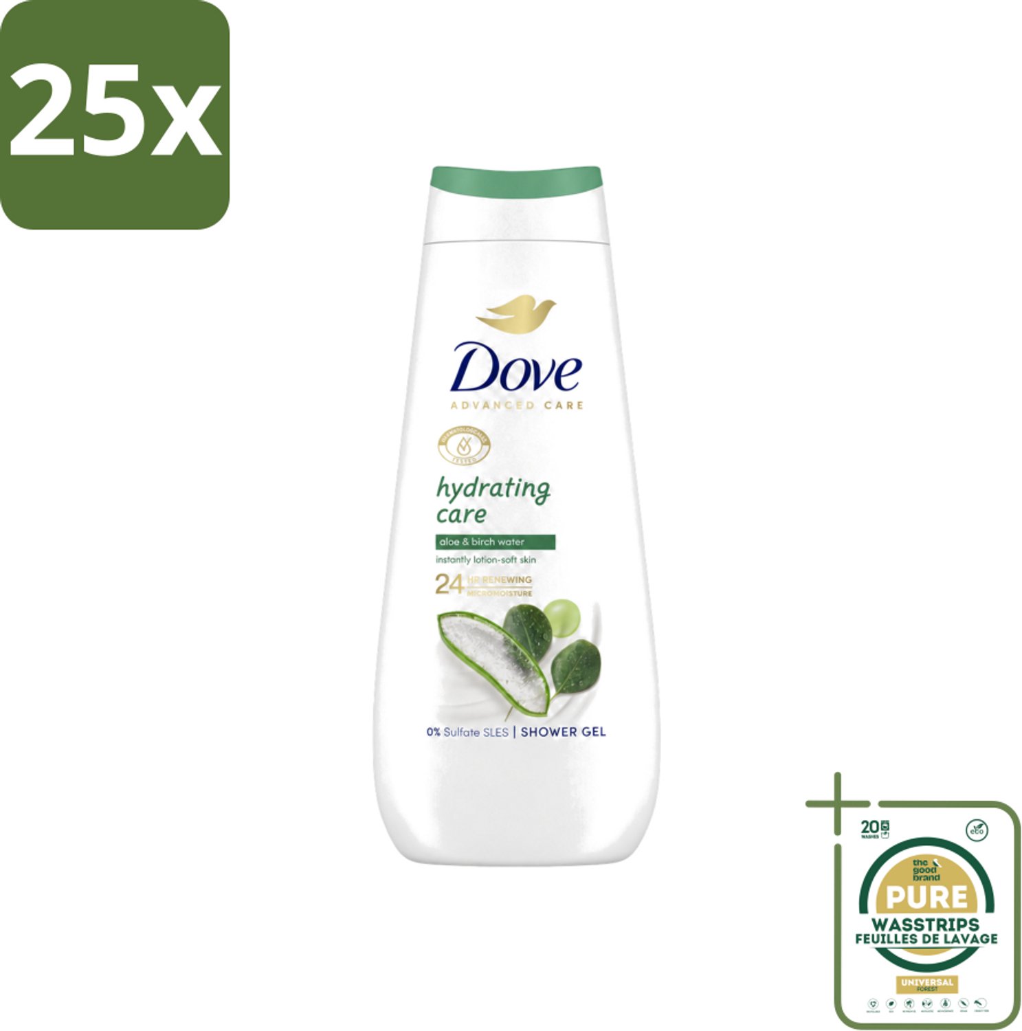 25 x Dove Douchecrème - Hydrating Care - Aloe Vera - 400 ml - Wasstrips - Douchegel - Hydraterende Douchegel - Droge Huid - Douchegel Voor Droge Huid - Douchegel Met Aloë Vera