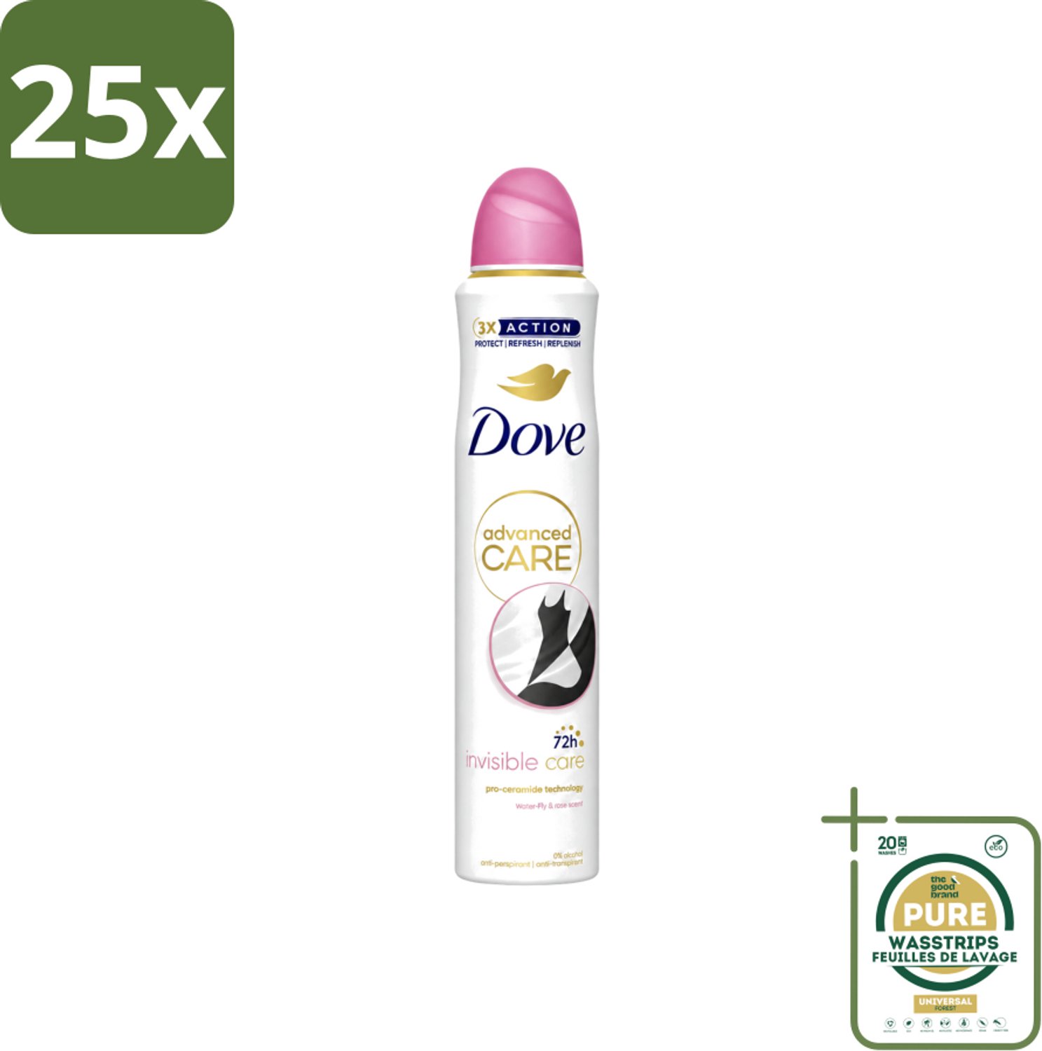25 x Dove Deodorant Spray - Invisible Care - 200 ml - Wasstrips - Deodorant Spray - Anti-Transpirant - Zweetbehandeling - Onzichtbare Bescherming - Frisheid