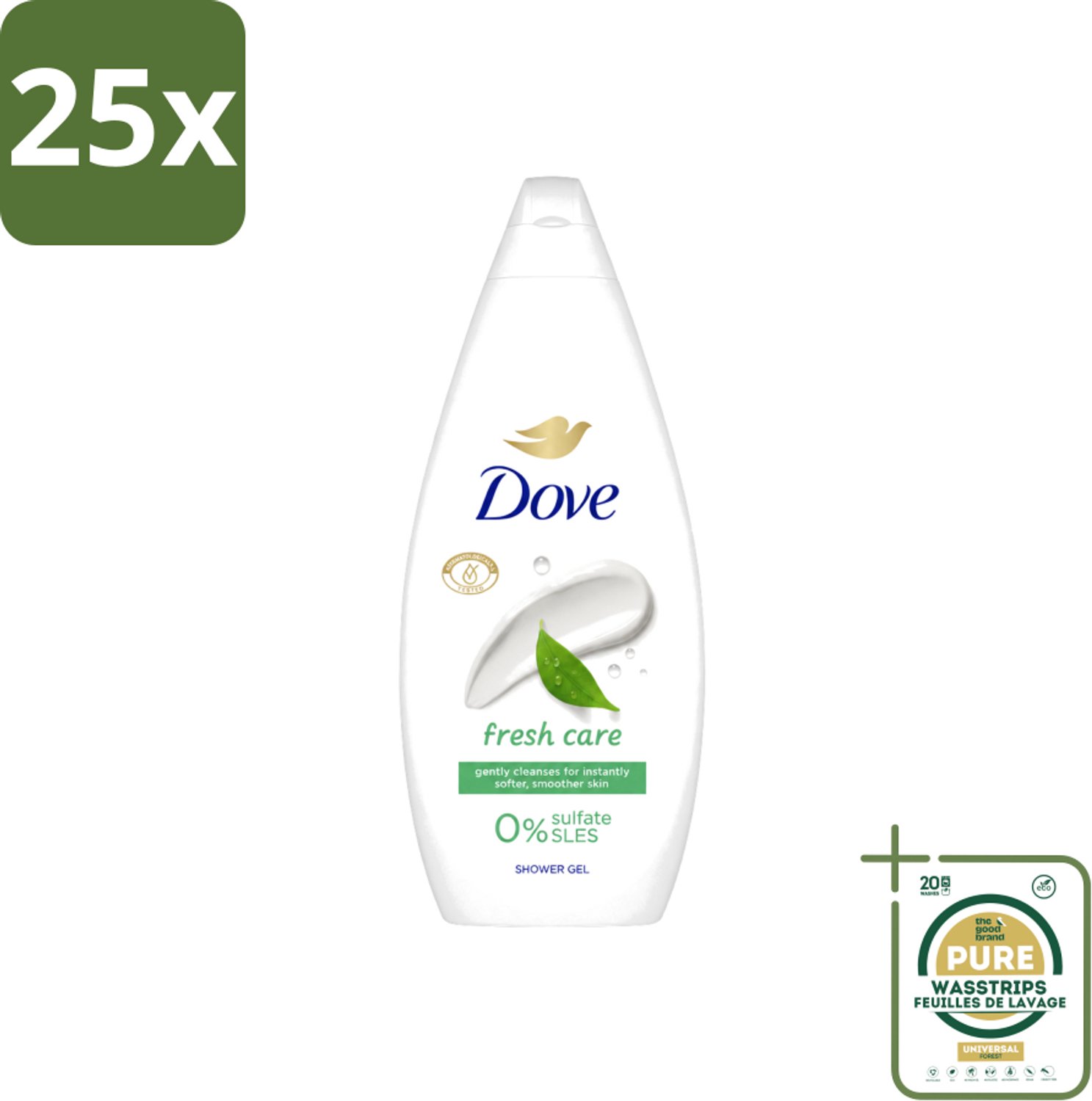 25 x Dove Douchecrème - Fresh Care - 720 ml - Wasstrips - Douchecrème - Huid Verzorging - Zachte Huid - Hydraterende Douchegel - Droge Huid