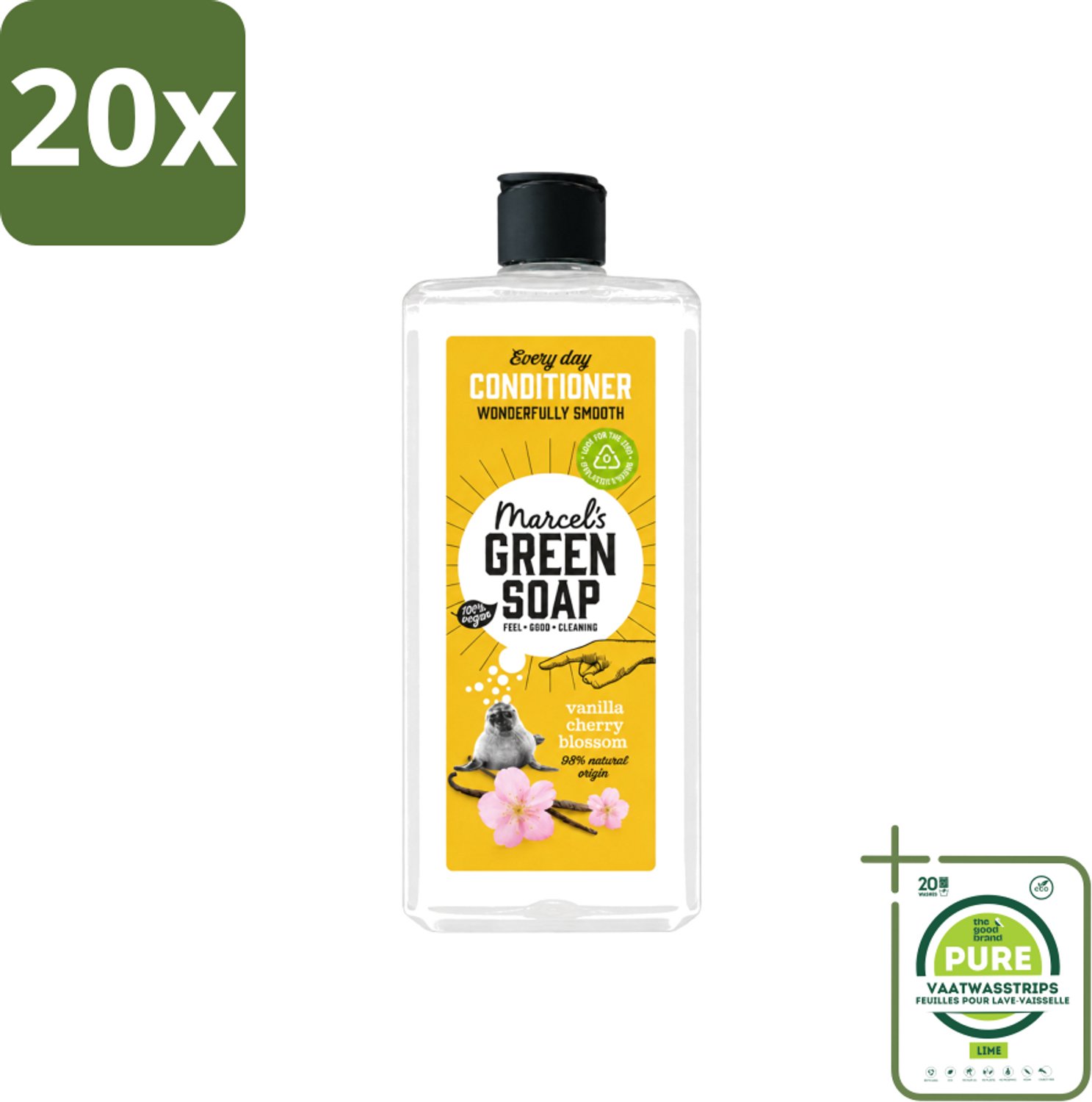 20 x Marcel’s Green Soap – Conditioner – Vanilla & Cherry Blossom – 300 ml - Grootverpakking - Vaatwasstrips - Haarverzorging - Natuurlijke Conditioner - Sheabutter - Vanille - Kersenbloesem