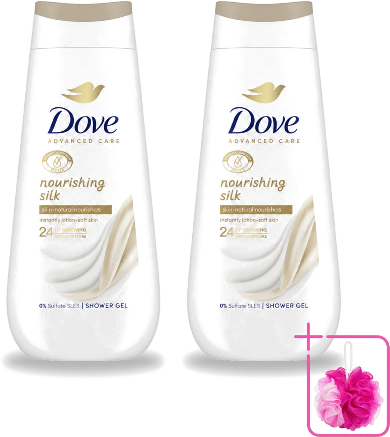 2 x Dove Douchecrème - Nourishing Silk - 225 ml - Bulkverpakking - Douchecrème - Douchemop - Huid verzorging