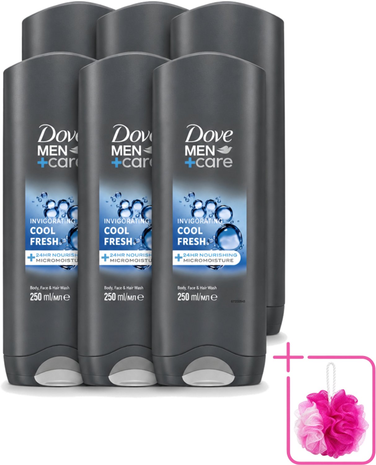 6 x Dove Men+Care Douchegel - Cool Fresh - 250 ml - Bulkverpakking - Douchegel voor mannen - Douchemop - Hydraterende douchegel