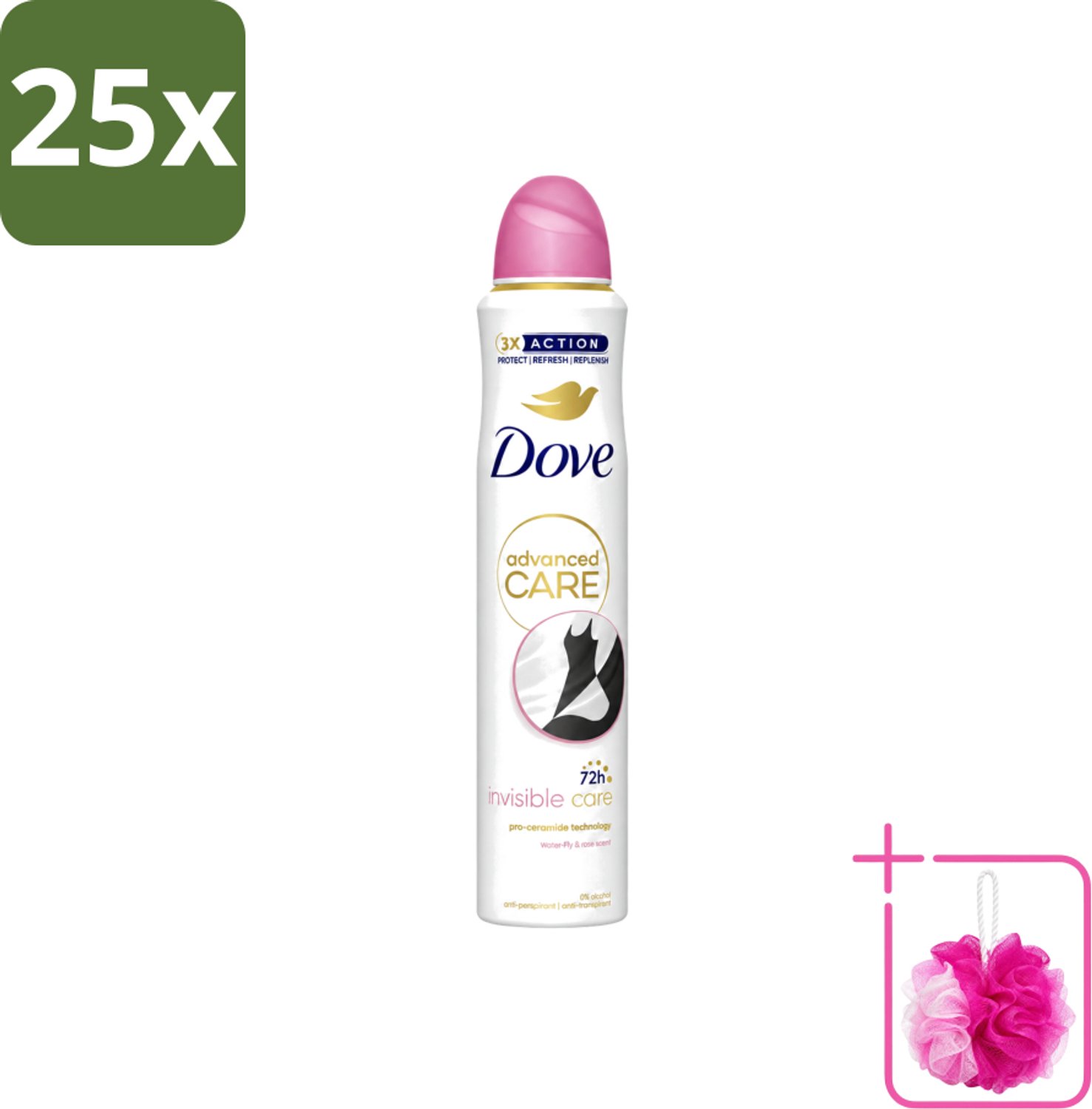 25 x Dove Deodorant Spray - Invisible Care - 200 ml - Bulkverpakking - Dove Deodorant Spray - Douchemop - Onzichtbare bescherming