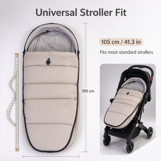 Universele voetenzak voor kinderwagens – Zachte, wind- en regenbestendige slaapzak – Warme hoes voor baby's voor de herfst/winter – Winddichte slaapzak voor pasgeborenen – Universele beschermhoes voor kinderwagens bij koud weer – Zwart — afbeelding 2