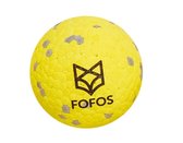 Gele stuiterbal met grijze vlekken en het zwarte Fofos-logo in het midden.