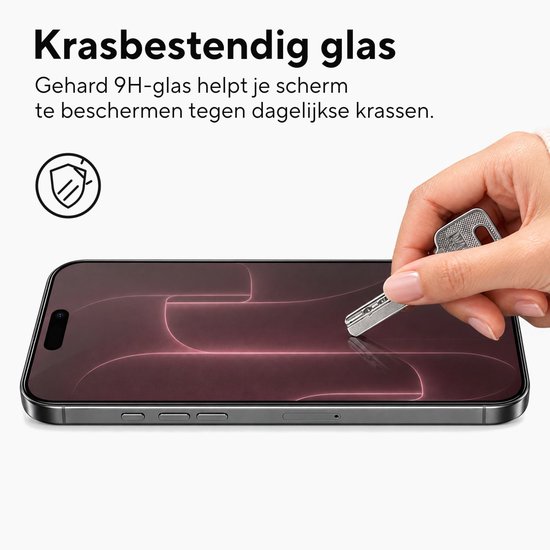 Krasbestendig gehard 9H-glas beschermt het telefoonscherm tegen krassen van sleutels.