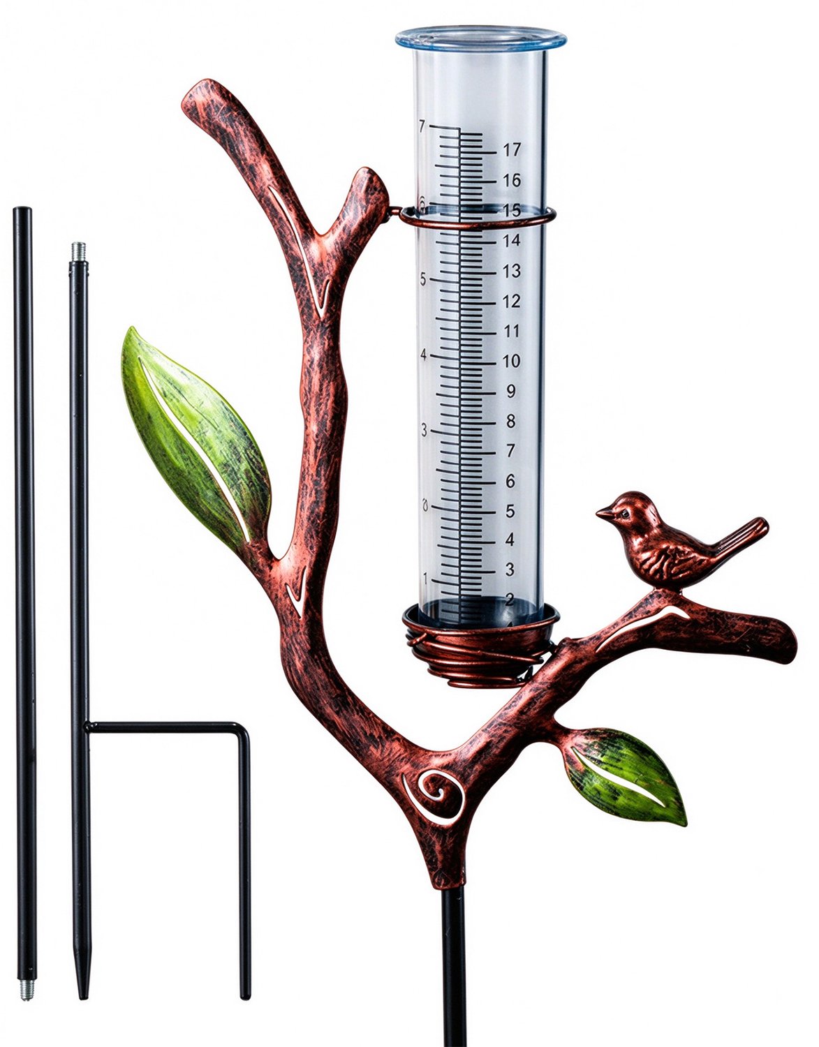 Metalen regenmeter voor buiten 71 cm hoog decoratieve tak - Voor het meten van neerslag - Praktisch tuinaccessoire voor tuinonderhoud en buiten decoratie