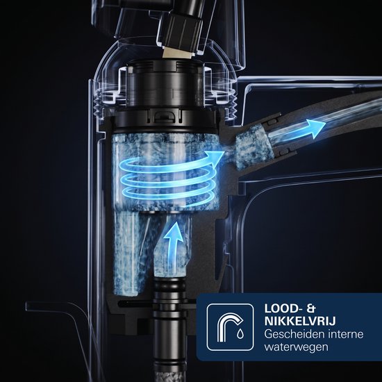 Doorsnede van de Grohe kraan die de lood- en nikkelvrije interne waterwegen weergeeft.