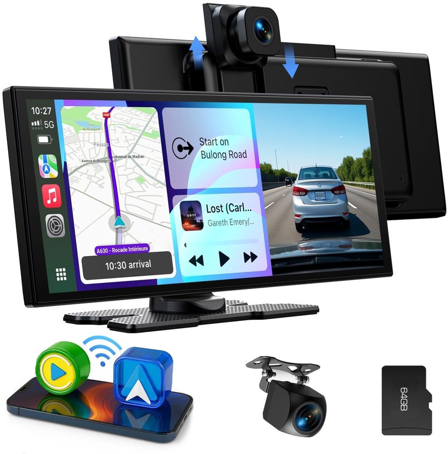 Draadloos CarPlay Display met Dashcam en Navigatie