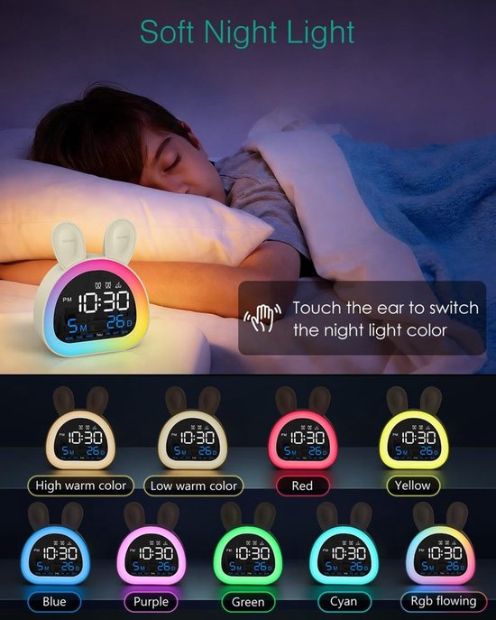 Digitale Kinderwekker met Bluetooth en Nachtlamp — afbeelding 2