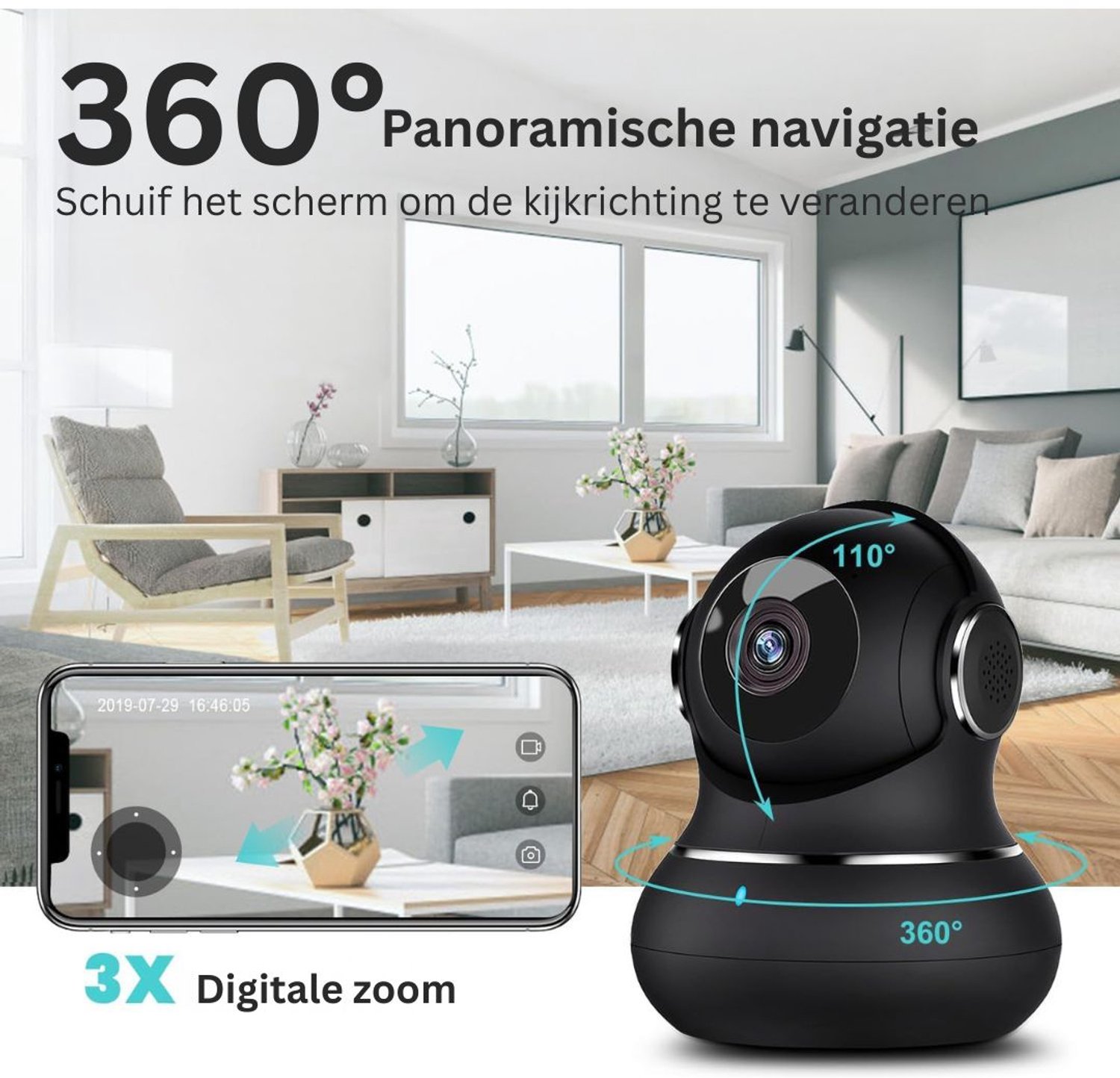 Hondencamera - Huisdiercamera - Babyfoon met Camera en App - Baby Monitor - Full HD - Zwart