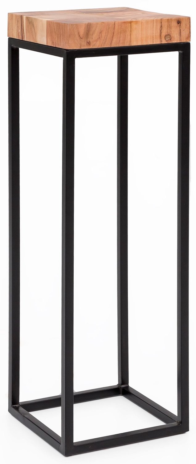 Cosmo Casa Hoge Bijzettafel – Plantenstandaard – Massief Acaciahout – Metalen Onderstel – Zwart/Bruin – 30 x 30 x 97 cm