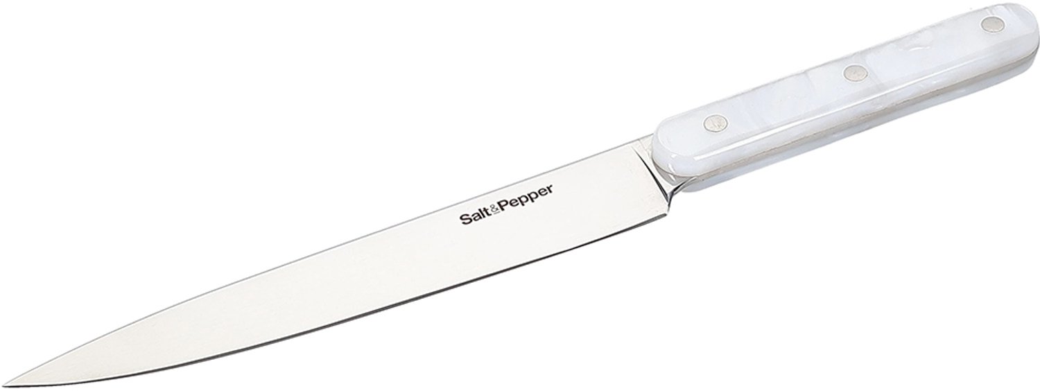 Fameilleur fileermes parelmoerlook wit Chop - roestvrijstalen scherp keukenmes, voor snijden van vlees, vis, groente en brood, vaatwasserbestendig, voedselveilig, keukengerei voor thuis, restaurant en horeca, mooi als cadeau