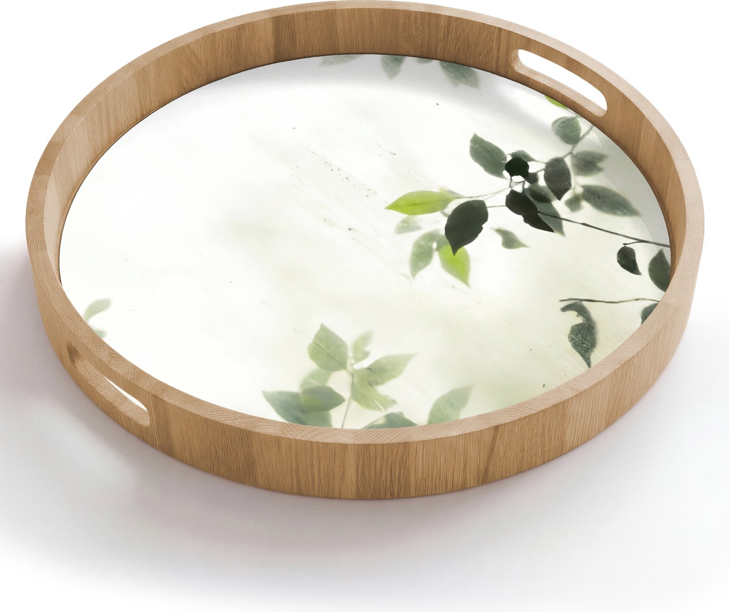 Dienblad rond 50x50 cm - Schootdienblad hout - Blad - Schaduw - Natuur - Abstract - Groen - Borrelplank rechthoek - Plateau houten dienbladen