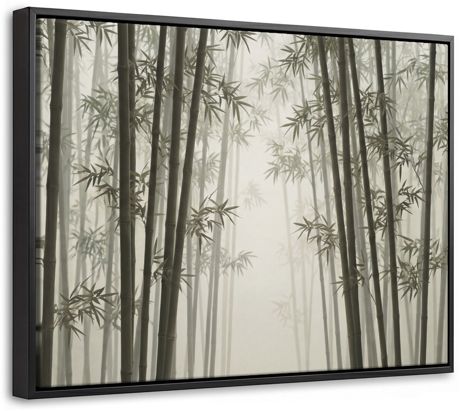 Canvas Schilderij met Baklijst - Bamboe - Bos - Mist - Natuur