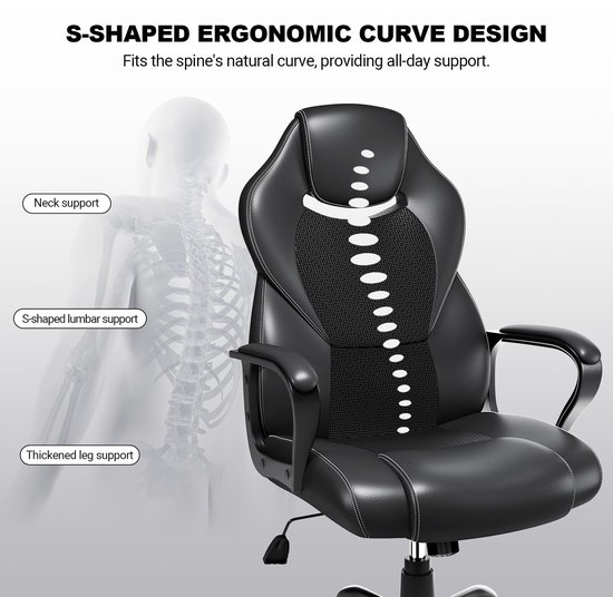 Ergonomische Bureau Stoel met Zachte Armleuningen, Zwart — afbeelding 3