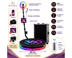Zolara 360° Rotating PhotoBooth - Roterende fotocabine - Selfie Photobooth - 80 cm - Professionele Event Fotobooth - Spectaculaire 360° Video’s en Foto’s - Kerstfoto - Bruiloft - Verjaardag - Feest