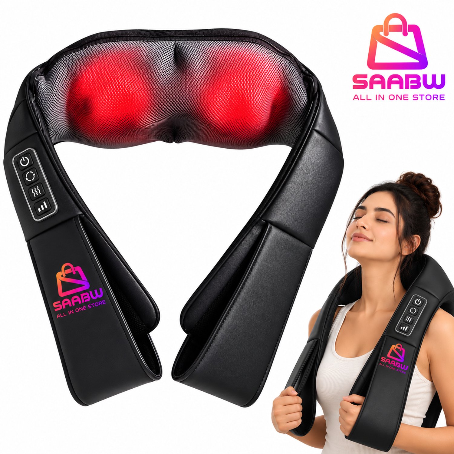 3D Shiatsu Massagekussen met Warmtefunctie – 3 Massagestanden voor Nek, Schouders en Rug, 8 Massagepunten, Inclusief Netadapter en Autolader – EAN 17228