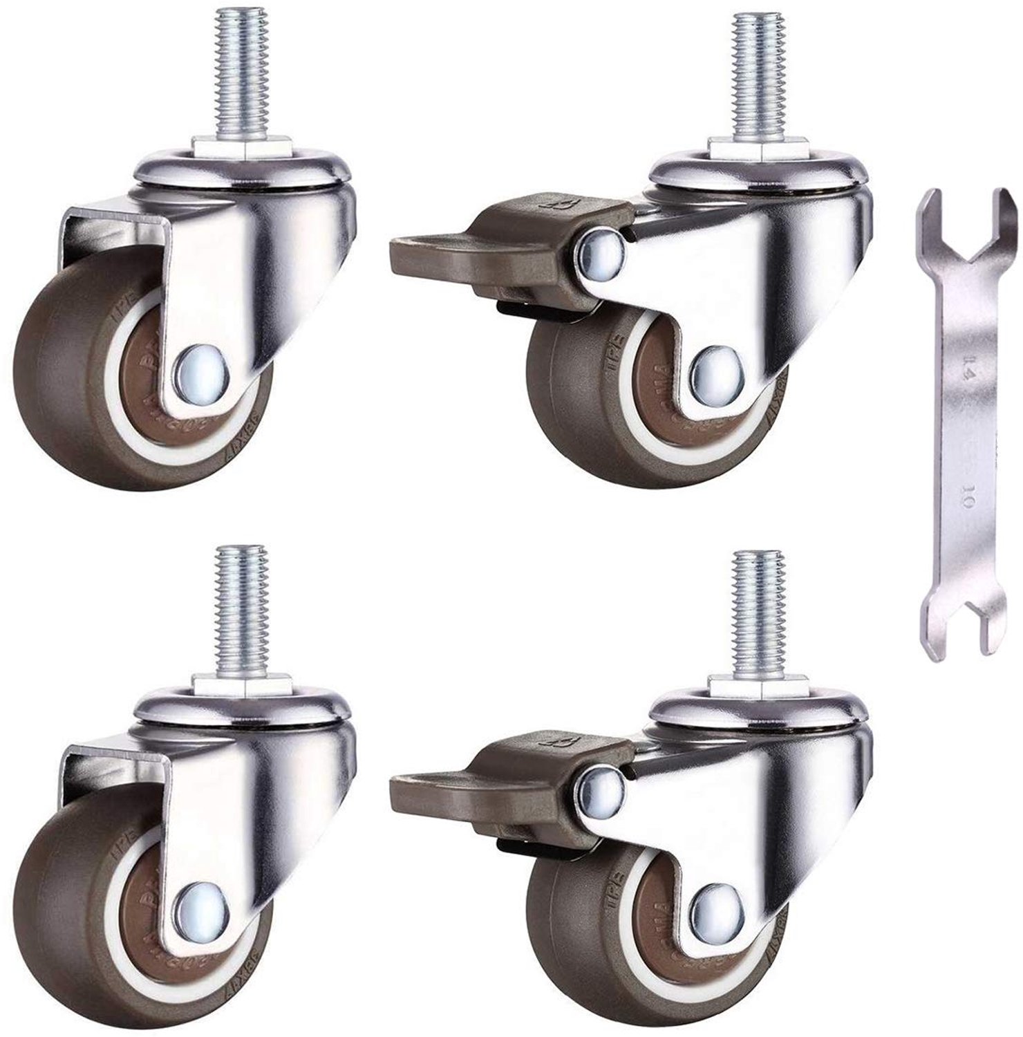 4 Kleine Meubelwielen 38 mm met Rem - Zacht Rubber TPE