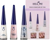 Herome French Manicure set met drie flesjes nagellak: wit, roze en top coat, inclusief doosje met instructie.