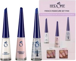 Herome French Manicure Set Roze - French Manicure Set Pink - Nagelverzorging - Nude en Witte Nagellak - met Top Coat - 3x10ml