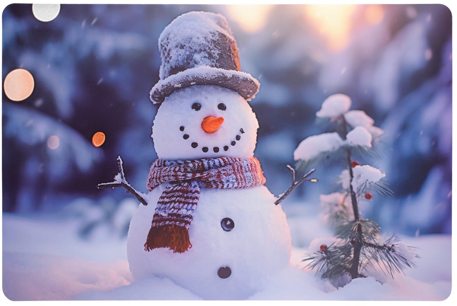 Kerst Placemats Set van 4 – Mr. Snowman – 28,5x43,5 cm – Kunststof – Makkelijk Afneembaar – Onderlegger voor de Kersttafel