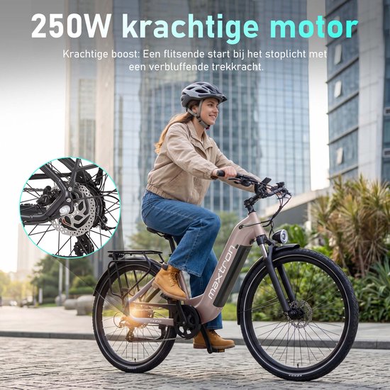 Maxtron Marathon Elektrische Fiets - Extra Lange Actieradius tot 160 km - Krachtige 810Wh Accu - 27.5 Inch Banden - Schijfremmen - Max. Belasting 120 kg - Geschikt voor 160–200 cm - Elektrische Stadsfiets - Goud — afbeelding 3