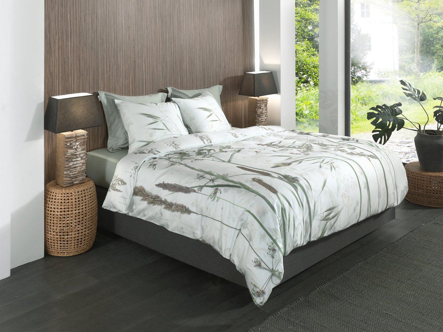 Heckettlane Dekbedovertrek Ona - Dekbed met instopstrook - Groen - Dekbedovertrek van 100% Katoen-Satijn - Takken - 260x200-220 cm + 2 slopen 60/70 cm