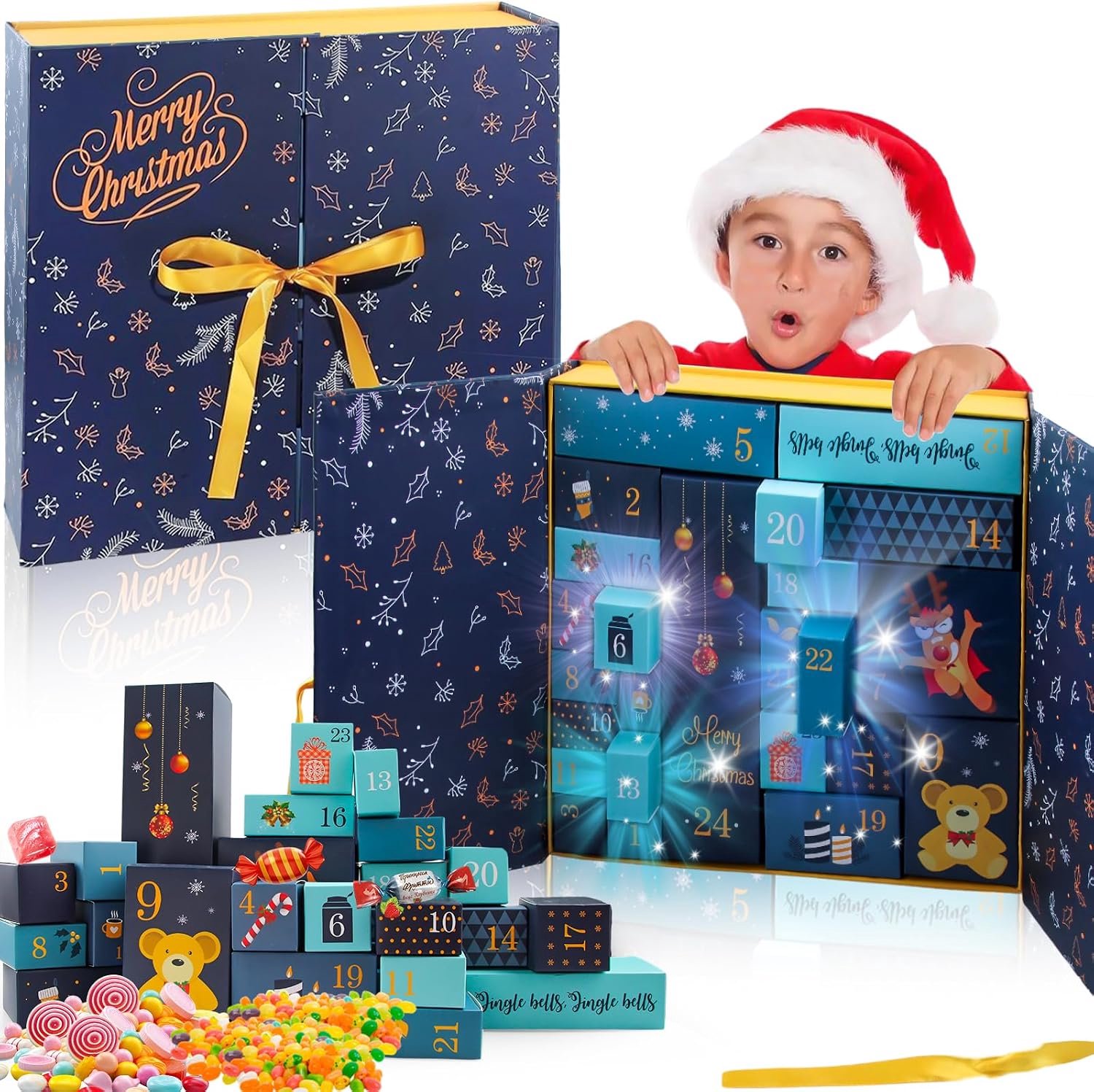 "kerst adventskalender - kerst adventskalender 2026 - 24 Vakjes - Lege Adventskalender 2026 - Doos Adventskalender - Zelf te Monteren DIY Adventskalender - 24 Cadeaudoosjes om Zelf te Vullen –blauw"
