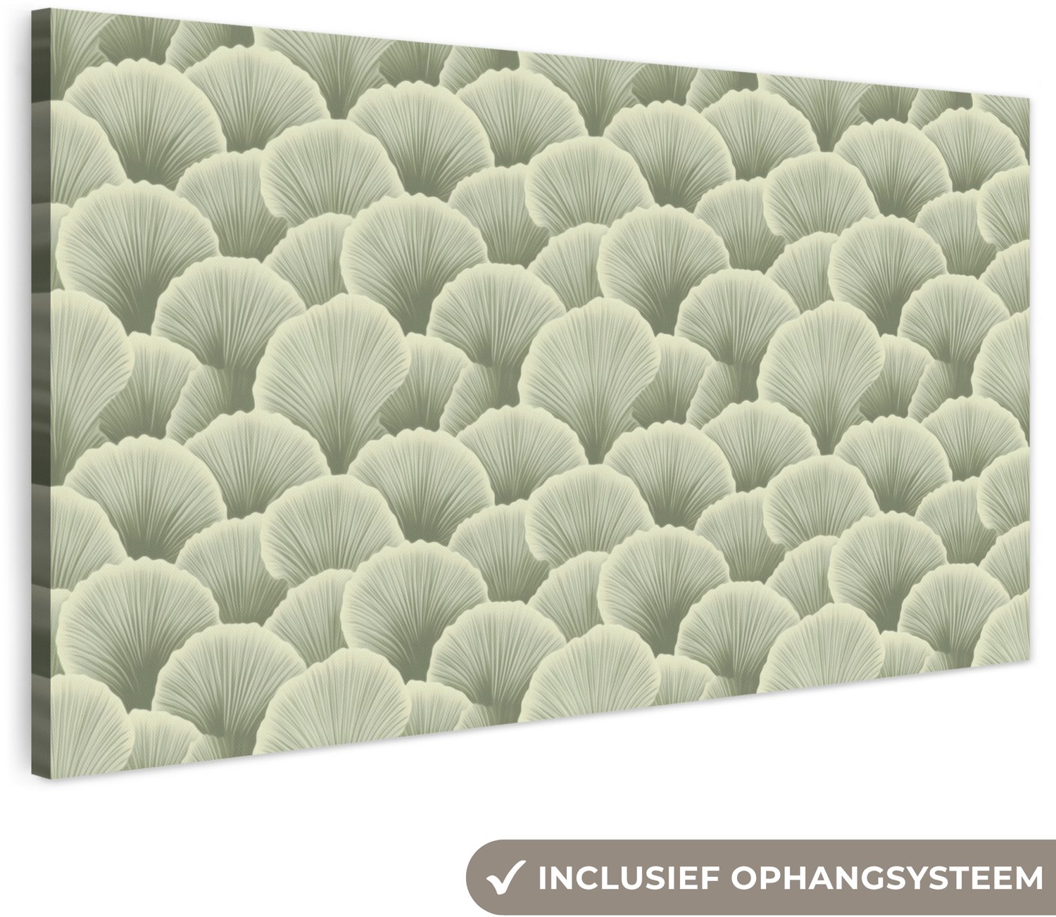 Canvas schilderij 300x140 cm - Exclusieve wanddecoratie Waaier - Blad - Groen - Muurdecoratie woonkamer - Slaapkamer decoratie - Kamer accessoires - Schilderijen op canvas groot XXL