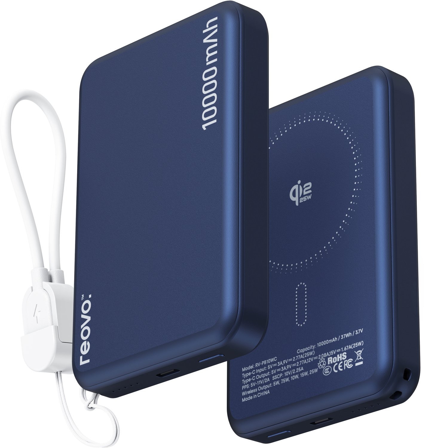 Powerbank 10.000 mAh - 25W draadloos opladen - Q2.2 - Geschikt voor MagSafe - Usb c kabel - Powerbanks - Magnetisch opladen - Snellader - Noodpakket - Draadloos opladen - Met USB-C Poort