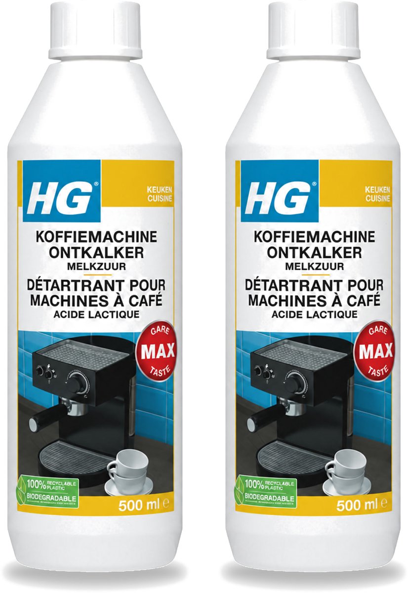 2 x HG - Koffiemachine Ontkalker - Op Basis Van Melkzuur - 4 tot 5 Reinigingsbeurten - 500 ml - Voordeelverpakking - 2 stuks