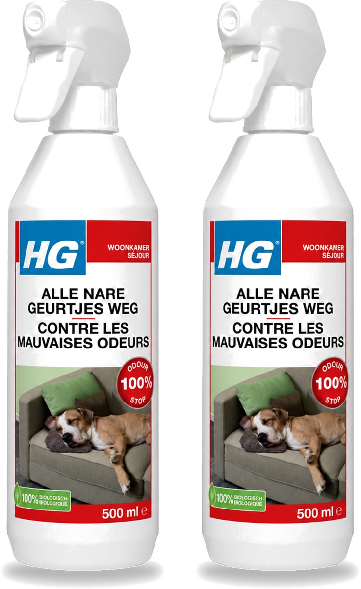 2 x HG - Alle Nare Geurtjes Weg Spray - Elimineert Stankmoleculen - Biologisch - 500 ml - Voordeelverpakking - 2 stuks